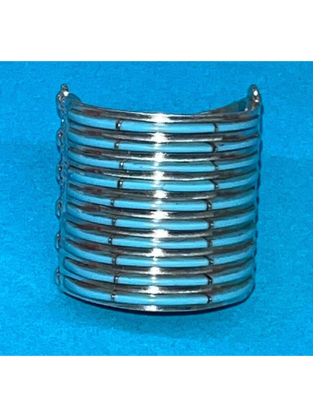 Zuni handmade cluster turquoise inlay sterling silver 10 row ring size 9.5